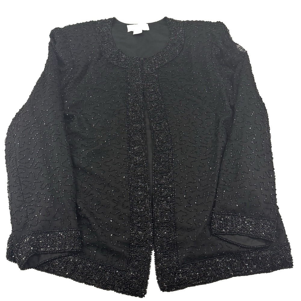 Laurence Kazar VTG Beaded Glam Silk Cocktail Jacket Blazer Womens  Large